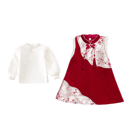 Children's new Chinese style buckle cheongsam autumn and winter velvet baby girl national style patchwork vest skirt girl children's clothing set red 100 cm