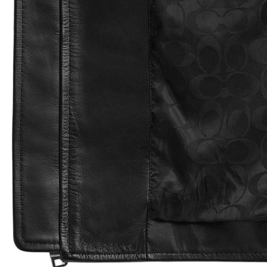 COACH FW24 solid color zipper casual long-sleeved leather jacket for men black black S