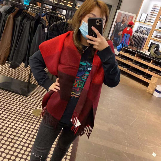 COACH new thick wool men's fashion scarf shawl official flagship authentic B678 red and blue color matching