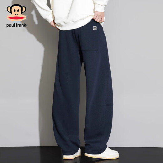 Big mouth monkey (paul frank) American retro casual machete pants for men 2025 winter new loose and comfortable trendy brand thickened long pants men's navy blue cold and warm plus velvet 3XL recommended 165-180Jin Jin equals 0.5 kg
