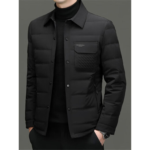 LILANZ Мужской пуховик Зимний легкий короткий мужской повседневный пиджак с лацканами для среднего возраста Утепленная теплая куртка Модный черный размер M 170 (рекомендуемый вес 100-120 Jin Jin равен 0,5 кг)