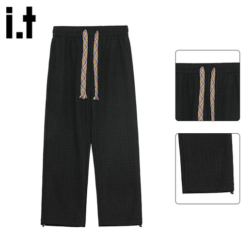 CHOCOOLATE it American retro plaid casual pants men's autumn and winter loose straight straight drape wide leg trousers black M recommended 90Jin Jin equals 0.5kg -110Jin Jin equals 0.5kg