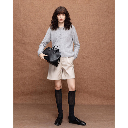 Demana gentle sheep wool round neck cardigan women's spring and autumn new style temperament pearl button velvet sweater top