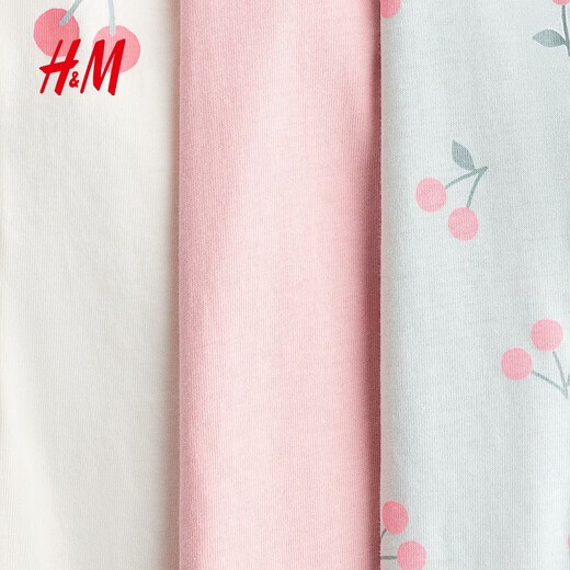 H&M 2026 Spring New Children's Clothing Baby Girls 3-piece Zipper One-piece Pajamas 1265817 Pink/Cherry 59cm 59/40 (1-2M)