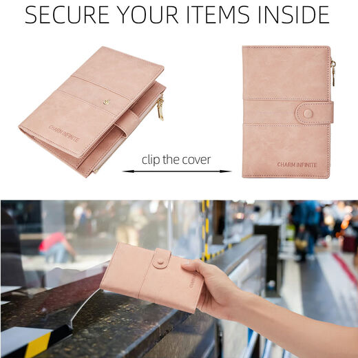 Anti-Diebstahl-Bürsten-Geldbörse, integrierter Reisepasshalter, Dokumentenaufbewahrung, Ticket-Schutzhülle, Übersee-Multifunktions-Reisepass-Tasche, rosa Anti-Diebstahl-Bürste