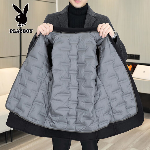 Двусторонний шерстяной костюм Playboy, мужской плотный осенне-зимний деловой повседневный теплый костюм на подкладке, шерстяная куртка, короткий стиль-SJ2312, черный, L 175