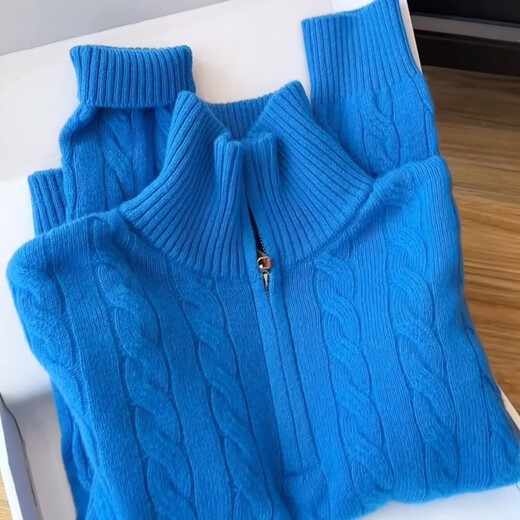 Blue half-zip sweater for women 2025 autumn and winter new loose casual age-reducing half-turtle collar slimming sweater top Klein blue XL recommended 120-140Jin Jin equals 0.5 kg