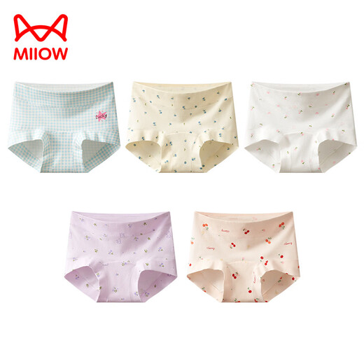 Cat Man (MiiOW) Girls' Underwear for Big Kids, Girls, Children's Cotton Cotton Class A 10A Triangular High Waist New Shorts for Students 37009-Crushed Flower + Blue Floral + Blue Small Grid + Cherry Blossom + Purple Floral 170 M Size Waist 52cm Recommended 50-60 Jin Jin is equal to 0.5 kg