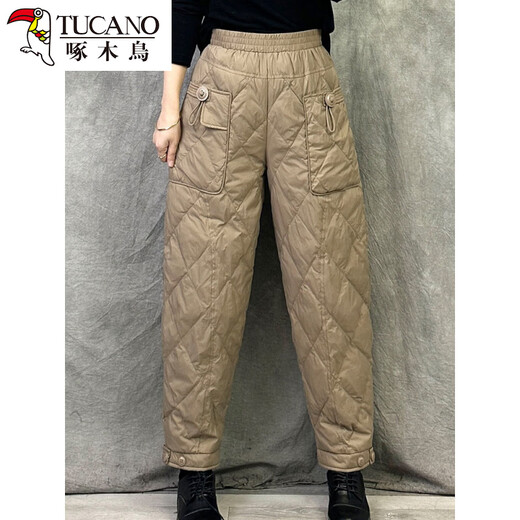 Woodpecker Straight Down Pants Women's Outerwear 2025 New Winter Fashion Coldproof Warm White Duck Down Casual Pants Black M (80-120Jin Jin equals 0.5kg)