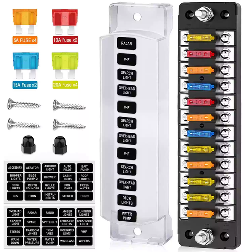12-way car fuse box single row long fuse holder with positive and negative poles 32v100A car fuse holder 12-way rectangular