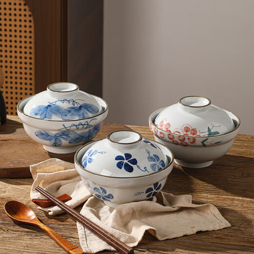 Tuojin Japanese large instant noodle bowl with lid ramen bowl ceramic bowl soup noodle bowl household ceramic large 6-inch soup bowl with lid 6-inch soup bowl with lid - Uncaria