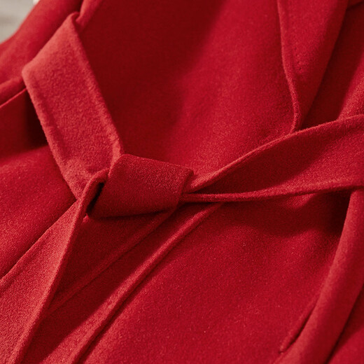 Shandubila New Year Red Long 100% Wool Coat Women's Winter Women's Waist Slimming Double-sided Woolen Commuting Coat