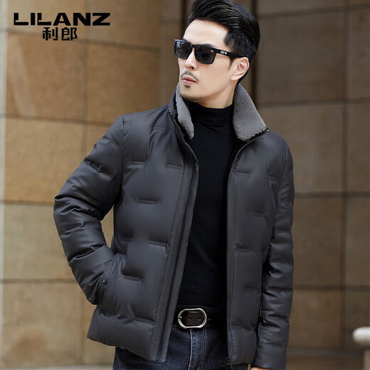 利郎（LILANZ）立领羽绒服男短款男士皮衣加厚2025冬季新款短款冬季外套 深灰色 3XL 190