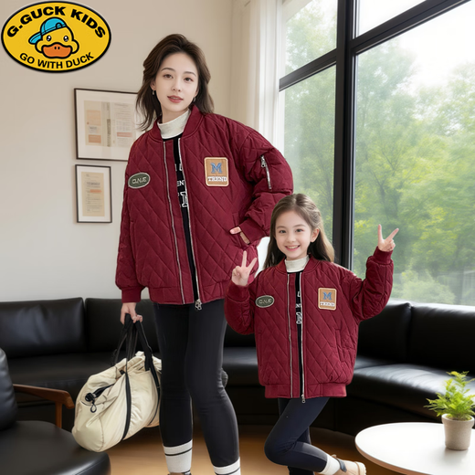 G.duck American parent-child cotton coat winter new style mother-child mother-daughter family of three autumn and winter thickened quilted coat dark red coat 120 children height about 113cm