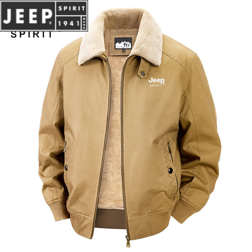 JEEP SPIRIT Jeep winter new men's velvet jacket workwear lapel large size cold-proof men's velvet lining to keep warm camel M