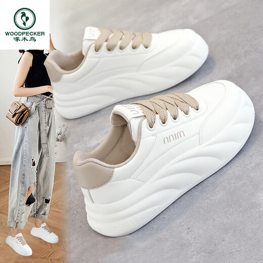 Woodpecker shoes for women 2025 spring and autumn new soft-soled non-slip white shoes thick-soled lightweight sports sneakers for women khaki color main picture 35