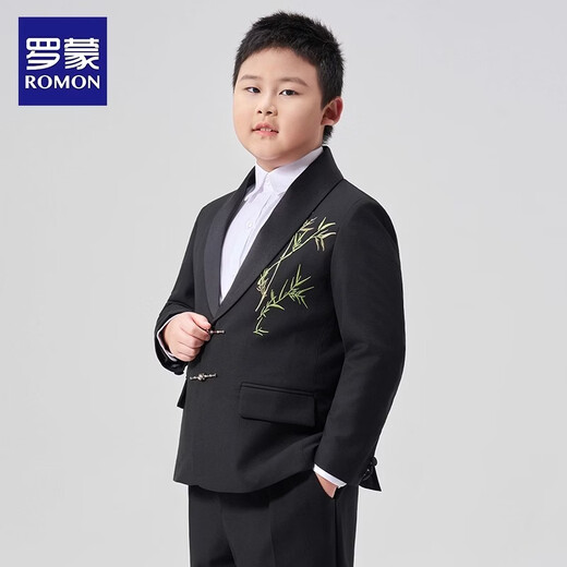 Luo Meng fat boy suit suit boy's plus size suit children's host performance clothing big children's performance dress fat boy two-piece suit jacket + trousers 130