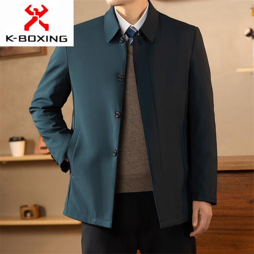 KBXNG Jinba middle-aged lapel down jacket men's winter trendy business dad wear fashionable simple thickened mid-length casual navy blue 2XL 185