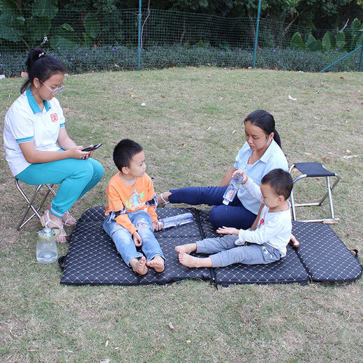 Car rear seat folding bed, car rear sleeping mat, children's car travel mattress, stroller sleeping artifact, double-sided standard French classic leather black and blue fat Oxford cloth + Mazar