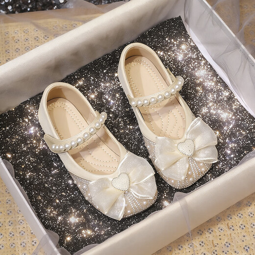 Bangboshi girls' shoes, princess shoes, children's small leather shoes, crystal shoes, single shoes, soft soles, fashionable and eye-catching show performance girls' shoes, size 28, inner length of shoes is about 17.2cm