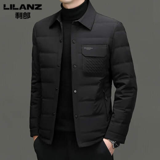 LILANZ Мужской пуховик Зимний легкий короткий мужской повседневный пиджак с лацканами для среднего возраста Утепленная теплая куртка Модный черный размер M 170 (рекомендуемый вес 100-120 Jin Jin равен 0,5 кг)