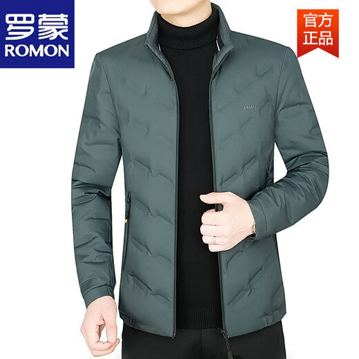 ROMON Men's Down Jacket Winter Short Style Men's Middle-aged Business Casual White Duck Down Light Thin Stand Collar Warm Jacket Gray 2056 M 170 Size