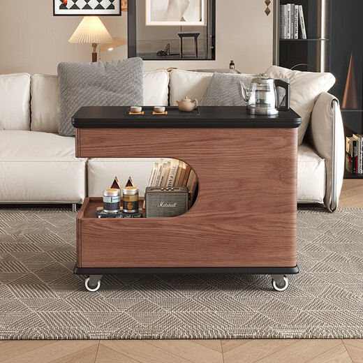 Jingxi Selection Mobile Tea Table Living Room Coffee Table Small Side Table Tea Water Cabinet Intelligent Water Boiling Balcony Kung Fu Tea Table Black + White Tea Style Induction Cooker Set + Drainage Tea Tray