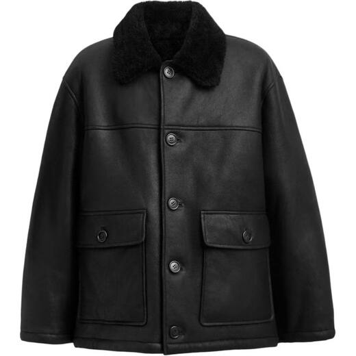 Мужская однобортная однобортная кожаная куртка COACH с длинными рукавами, черный, черный M