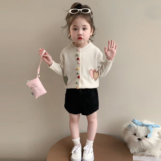 BALA is suitable for girls' knitted cardigan jacket, spring and autumn children's sweater thin section 2025 new style for women, yellow 90cm