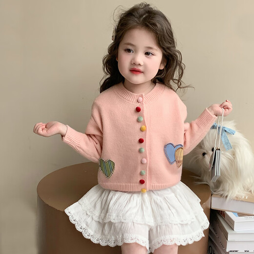 BALA is suitable for girls' knitted cardigan jacket, spring and autumn children's sweater thin section 2025 new style for women, yellow 90cm