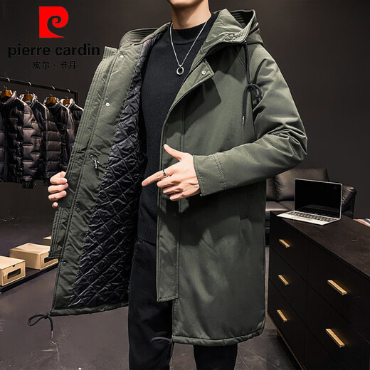 Pierre Cardin (Pierre Cardin) new autumn and winter men's mid-length hooded cotton coat thickened warm loose windbreaker quilted jacket trendy black M