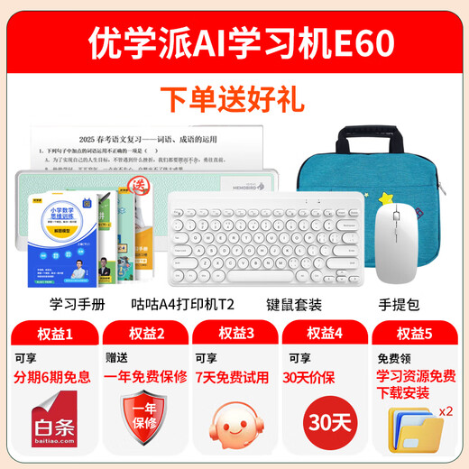 Youxuepai learning machine E60/P66pro 512G tablet for primary school to high school students, general learning machine for all ages, eye protection tablet, English tutoring machine E60 8G+8G+256G, free printer + handbag