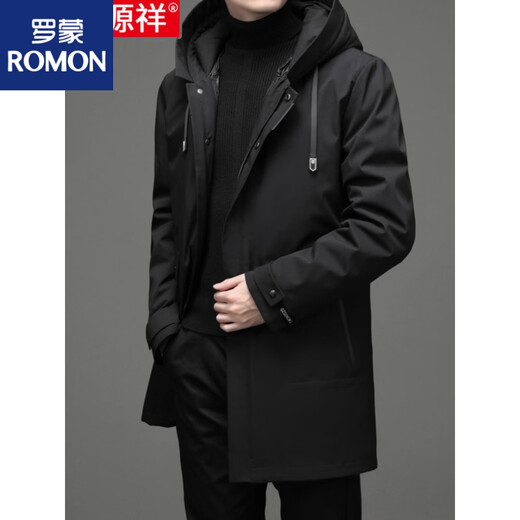 ROMON Men's Mid-Length Down Jacket Men's Jacket Loose Casual Dad Clothes Winter Coldproof Removable Liner Blue 8681 M 170