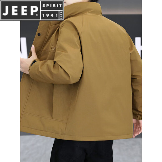 JEEP SPIRIT lightweight down jacket men's winter casual stand-up collar warm jacket embroidered cold weather jacket black M