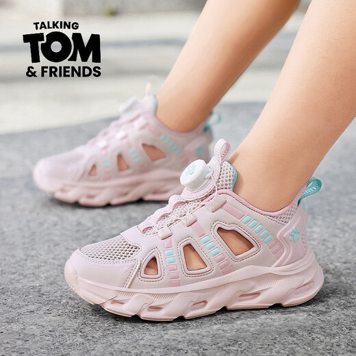 Talking Tom Children's Shoes Boys' Sports Sandals 2026 Summer Medium and Large Children's Breathable Hollow Children's Frame Shoes Girls' Sandals 12 Years Old XFL206 Pink 30 Shoe Inner Length 19cm
