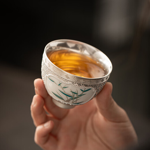SUSHI CERAMICS gilt silver bamboo master cup intangible cultural heritage master Zheng Wenqiang's tea cup 100ml souvenir gift