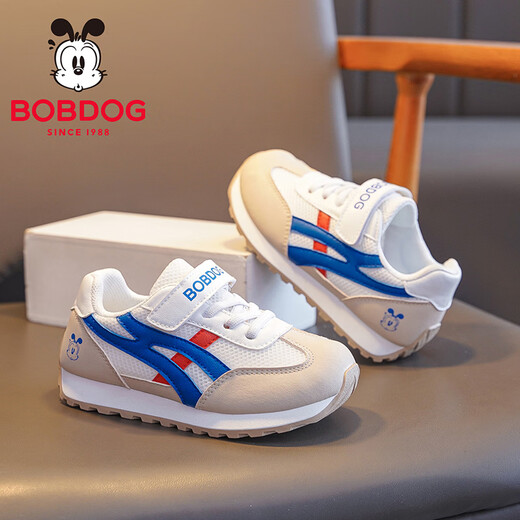 BOBDOG children's shoes girls spring mesh comfortable moral training shoes 2026 medium and large children's casual shoes children's sports shoes boys' running shoes milky white/royal blue 31 suitable for feet 19.0cm long
