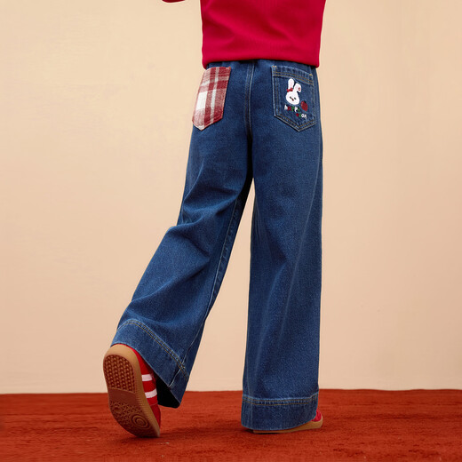 Xiaoyinman IP Rabbit Children's Clothing Girls Jeans 26 Spring Medium and Large Children's Loose Straight Casual Pants Denim Blue 160