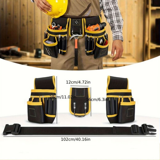 An Junsheng Heavy Duty Oxford Cloth Tool Bag Electrician Multifunctional Waterproof Combination Tool Belt Shoulder Strap Hardware Tool Bag Gray Black (Practical and Wear-Resistant)