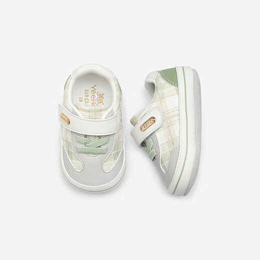 YEEHOO shopping mall same style baby boy soft-soled casual shoes plaid spring and autumn new toddler shoes versatile matt green 18 inner length 11.2/foot length 10-11