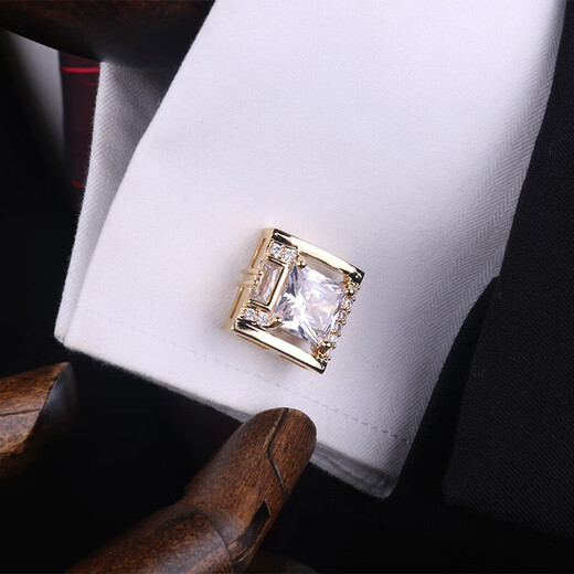 Men's French shirt cufflinks, hand-carved, suit French cufflinks, cufflinks, shirt cuff buttoning gift, gold-plated Qiyi crystal cufflinks