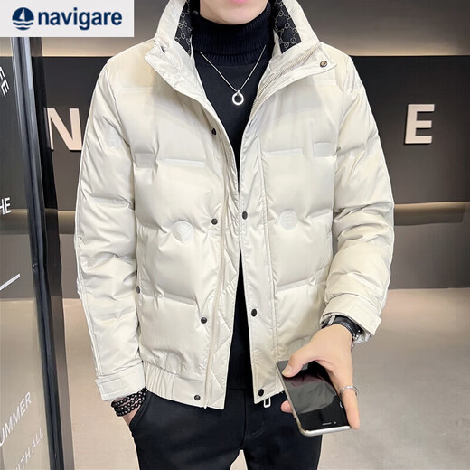 Navigare Italian small sailing winter down jacket men's short thickened cold-proof clothing new fashion brand casual stand-up collar warm khaki L