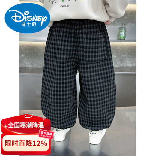 Disney boys' fleece pants autumn and winter 2026 new style children's plaid sweatpants little boys thickened casual leggings black 90 cm recommended height 81-90