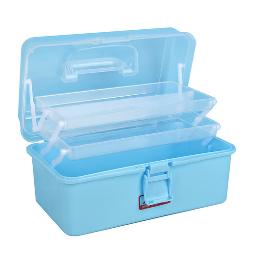 Three-layer folding tool box art student storage box household large-capacity storage box multi-layer plastic box with handle three-layer tool box extra large blue