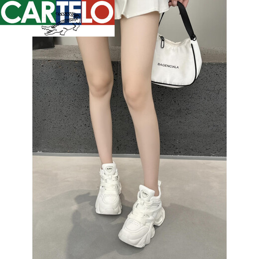 CARTELO crocodile daddy shoes for women 2025 new inner heightening versatile cotton shoes for women winter velvet thick sole high-top casual sports shoes gray 34