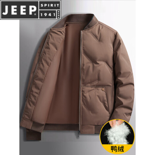 JEEP SPIRIT2025 new down jacket men's autumn and winter thickened baseball jacket winter jacket stand collar fashion short duck down jacket brown duck down M
