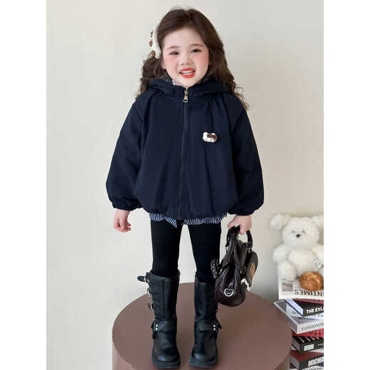 Disney Down Jacket Girls' Velvet Jacket Winter New Style Baby Warm Cotton Clothes Street Winter Clothes Children's Thickened Cotton Cotton Cotton Style Navy Blue Jacket Velvet Thickened 90 cm