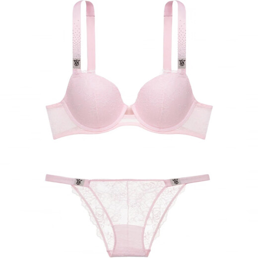 Victoria's Secret Rhinestone Decorated Versatile Bra Low Waist Triangle Underwear Set Women's Set (Pink) S 32C+(70C+S)