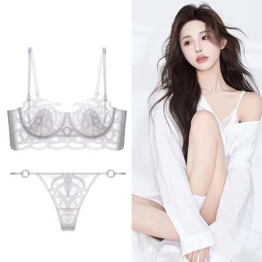 Victoria Palace Sexy Lace Underwear for Women with Large Breasts Gathered to Make the Breasts Smaller Summer Thin French Pure Desire Underwear Women's Bra Set White Set B Bra + Briefs S (Recommended 65C/70AB)