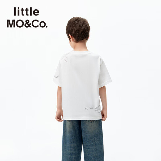 Little MO&Co. Show same style little moco children's clothing 26 spring new style antibacterial pure cotton short-sleeved T-shirt for boys and girls graffiti parent-child white antibacterial 130 130/64